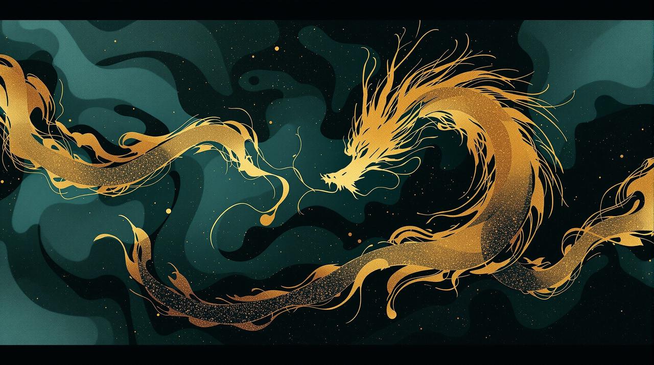 红桃视频影迷社区号召背景,水墨龙纹电影胶片融合艺术